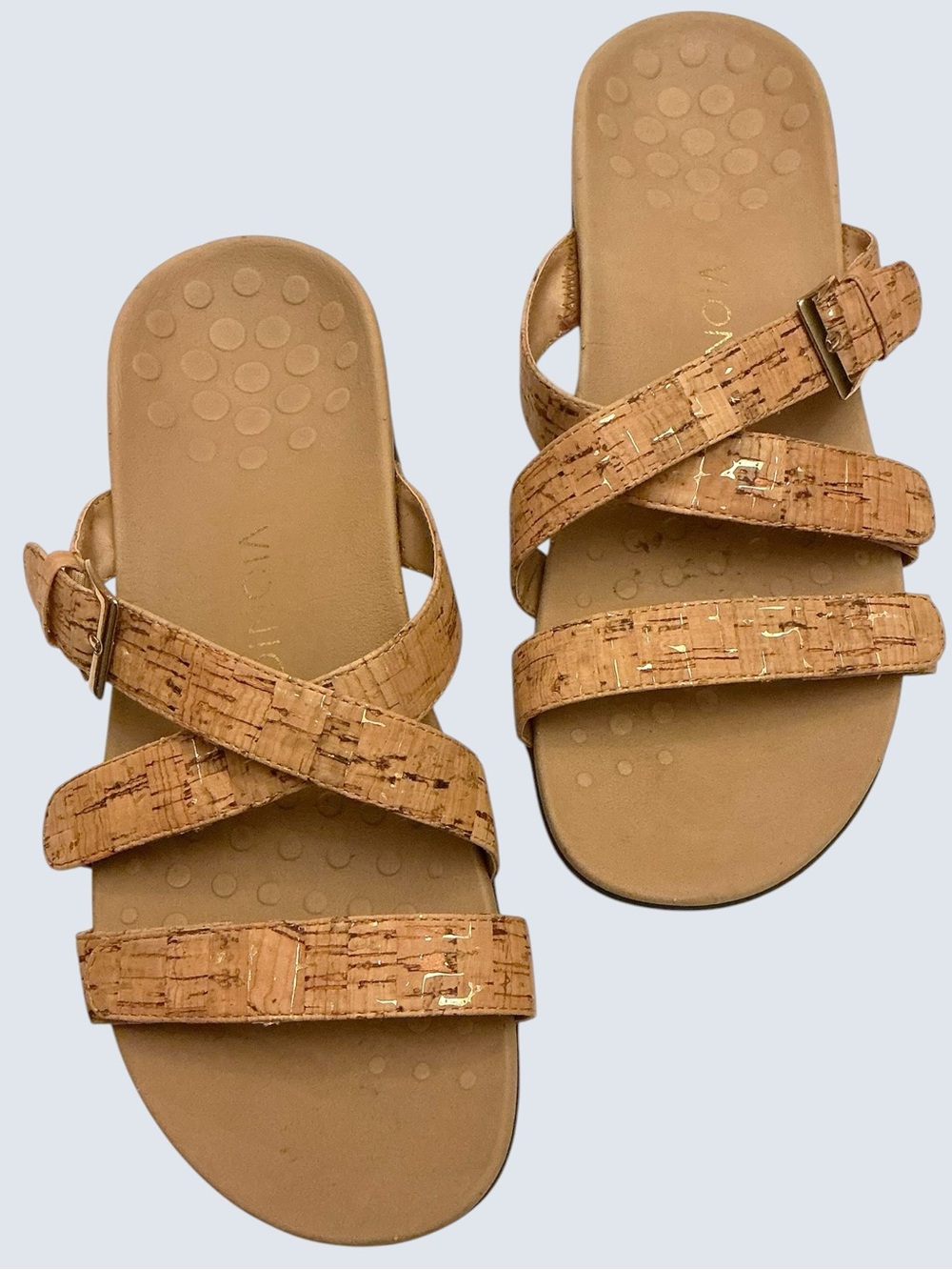 Vionic Kira Slip-on Slide Sandal Cork Gold Fleck Strap Ortho Comfort Side 10
